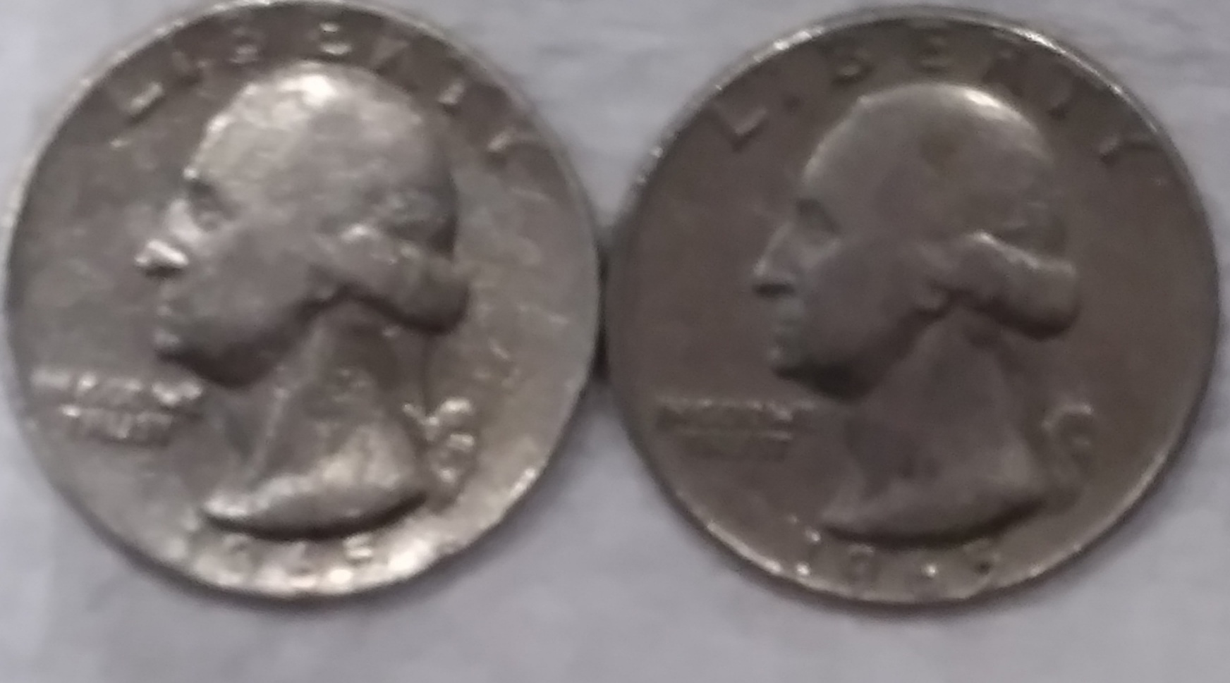 2--1965-Quarters-No-Mint-Mark-Side-By-Side.